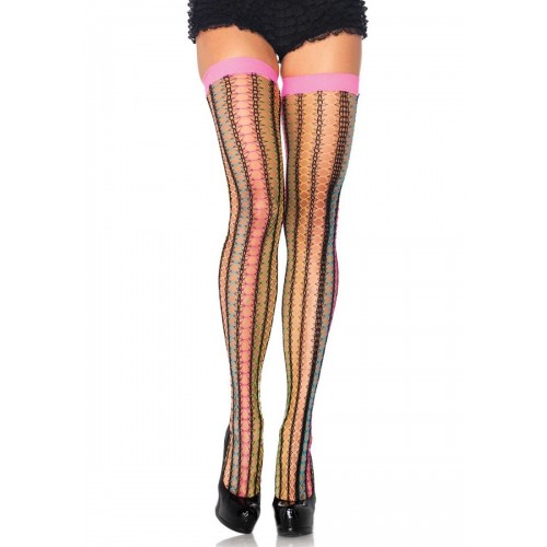 Красные чулки в полосочку от Leg Avenue Rainbow Thorn с однотонной резиночкой