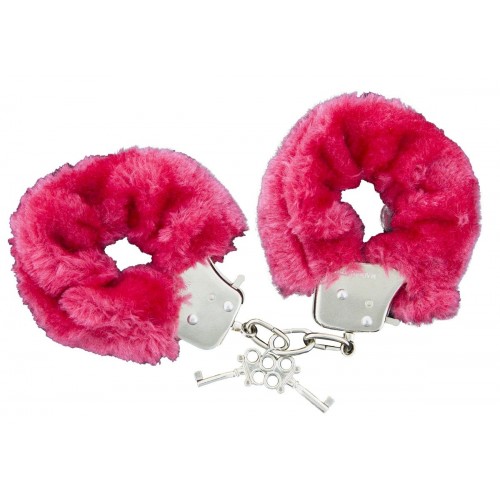 Красные меховые наручники с ключиками Furry Handcuffs